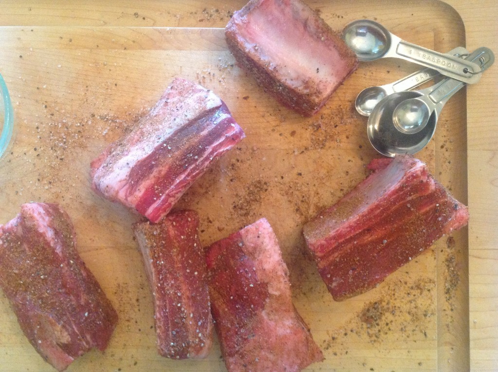 I like rubbing a little ground thyme, salt, and pepper into the meat. 